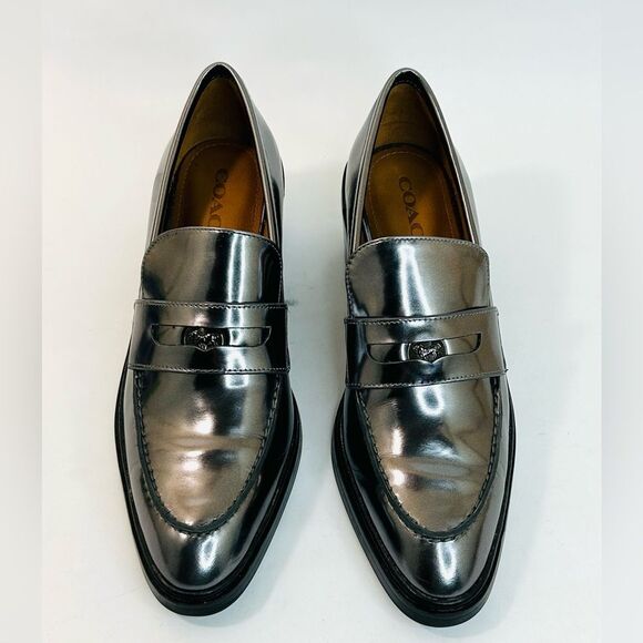 Coach Heath Block Heel Penny Loafer Mirror Metallic Leather size 9 EUC - Picture 4 of 11